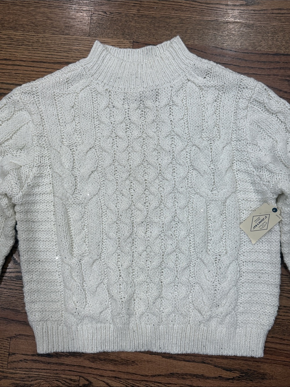 NWT Women's Ivory Sequin Cable Knit Turtleneck Sweater Petite Large